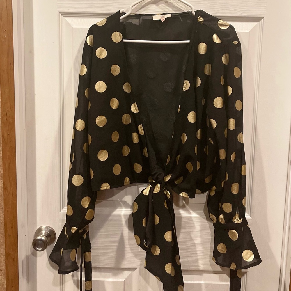 New Black And Gold Polka Dot Crop Top